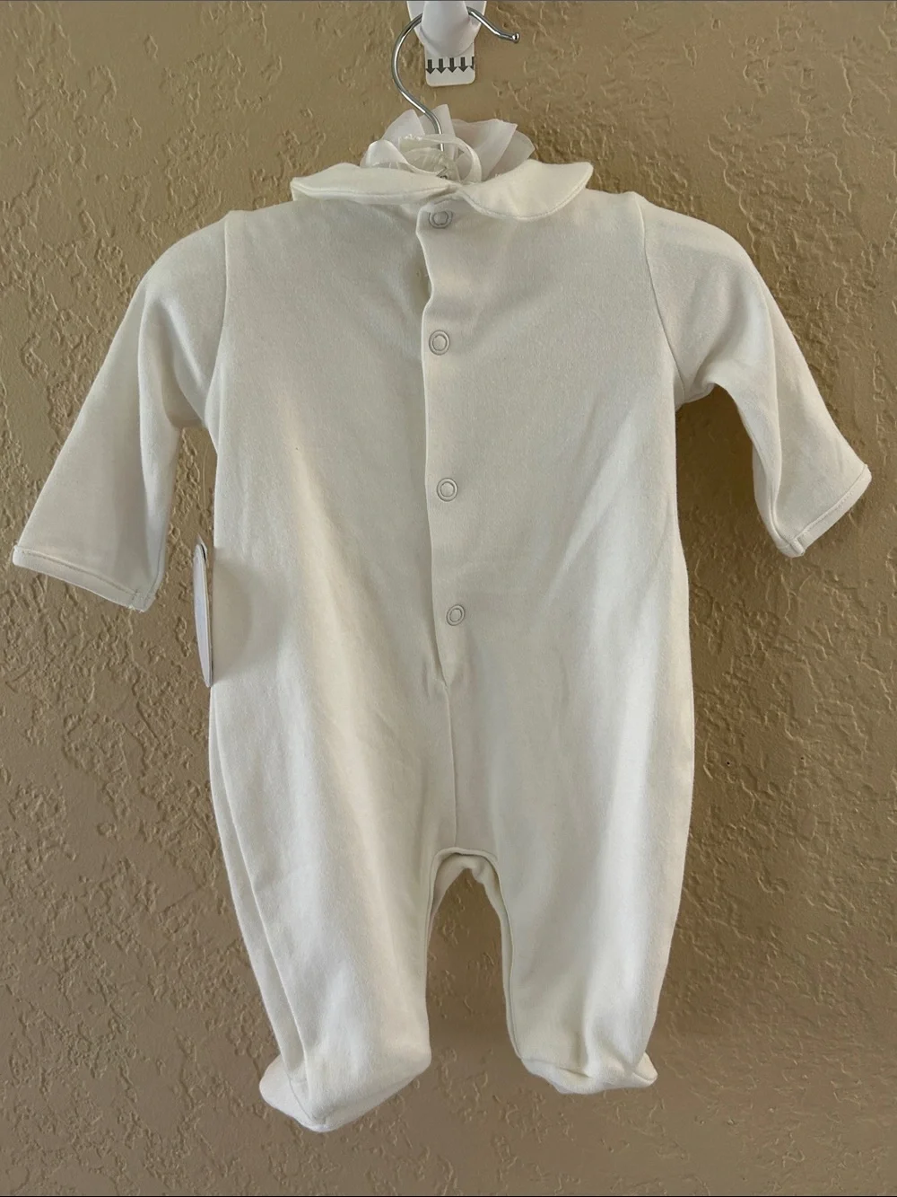 Edgehill Collection Ivory Footed Baby One-Piece with bow detail. NB